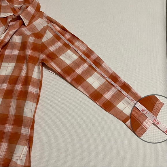 BP Women Orange Plaid Button Down Hi-Low Long Sleeve Shirt Size XS - Picture 12 of 12